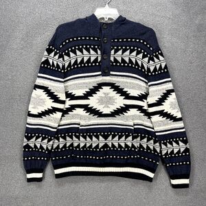 American Eagle Sweater Men's‎ Large Fair Isle Hooded Southwestern button henley
